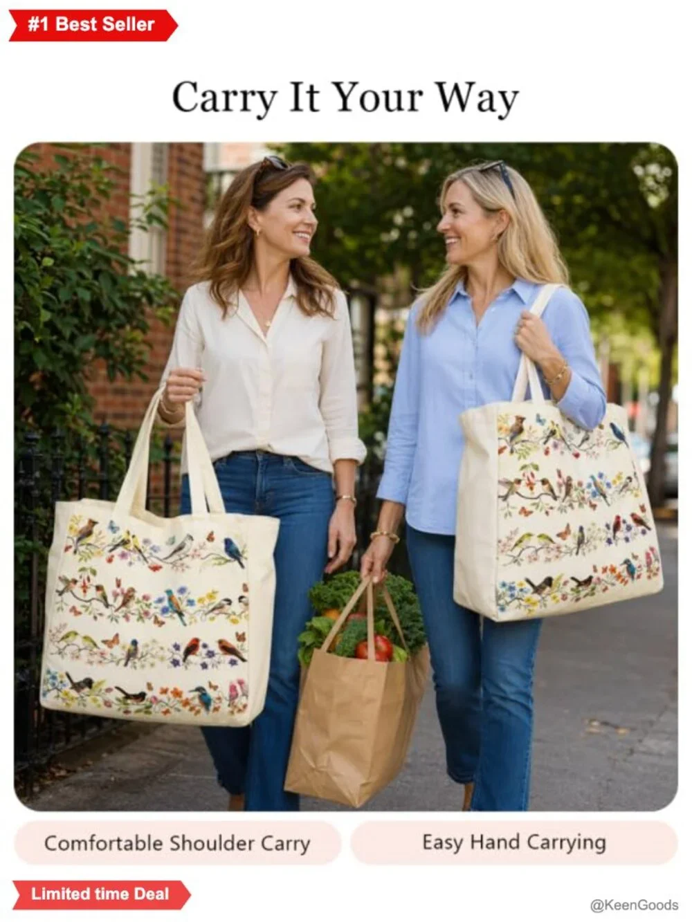 Canvas Tote Bag 8 Pocket Rigid Base & Pouch Floral Vintage Heavy Duty